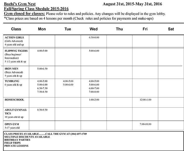 Summer Classes 2015 -2